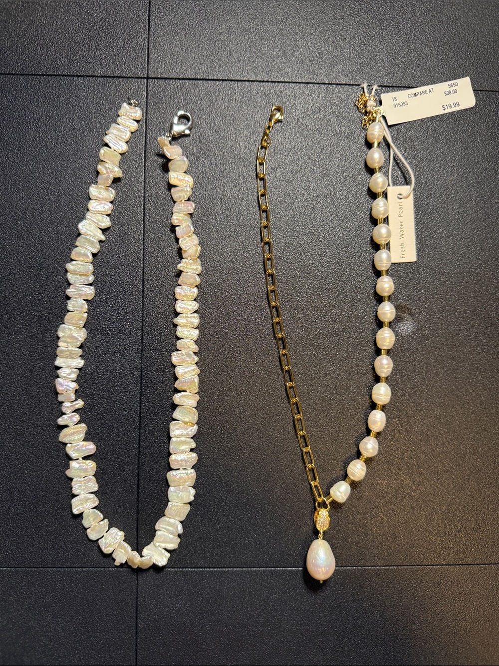 Freshwater Pearl & Gold Chain Necklace - White Pearls